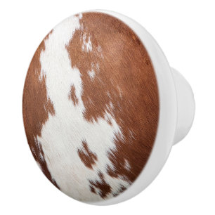 Pomo De Cerámica Textura realista piel de vaca marrón y blanco