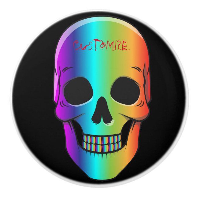 Pomo De Cerámica Thunder_Cove de cráneo humano psicodélico (Anverso)