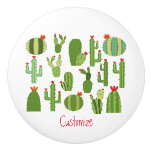 Pomo De Cerámica Thunder_Cove de diversas plantas de cactus con flo