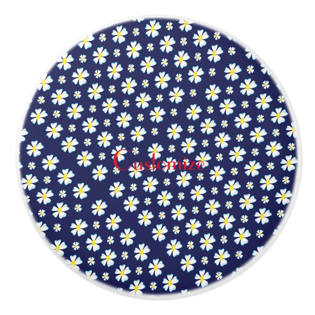 Pomo De Cerámica Thunder_Cove de patrón de flor blanca (Anverso)