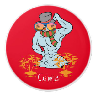 Pomo De Cerámica Thunder_Cove, Muscular hombre de nieve en vacacion