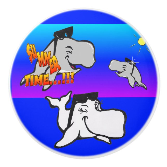 Pomo De Cerámica Tiempo de verano Ballenas Personalizado Extracción (Anverso)