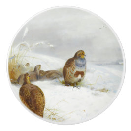 Pomo De Cerámica Tiempos difíciles: perdices y liebre, aves artísti