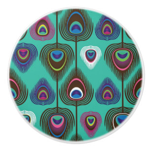 Pomo De Cerámica tierno patrón de plumas de pavo real