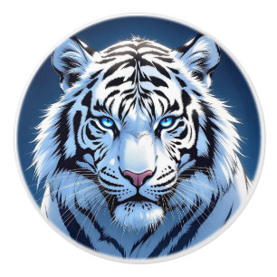 Pomo De Cerámica Tigre blanco de ojos azules