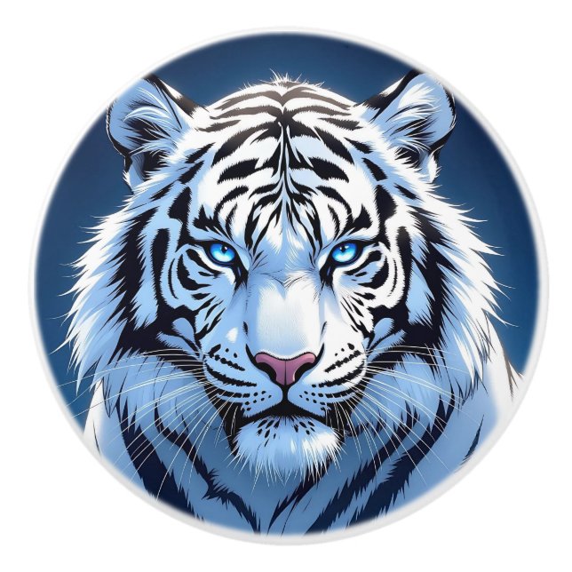 Pomo De Cerámica Tigre blanco de ojos azules (Anverso)