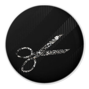 Pomo De Cerámica Tijeras Glam Glitter Plateadas Salón Moderno Chic