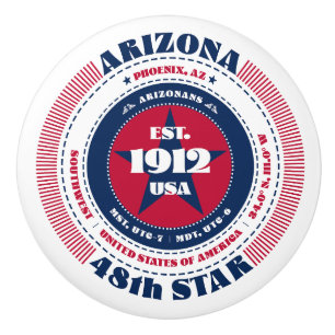 Pomo De Cerámica Tipografía azul blanca roja del estado de Arizona