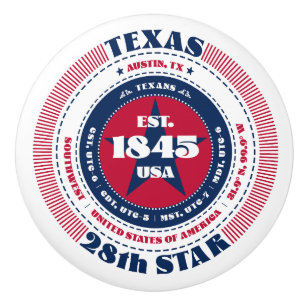 Pomo De Cerámica Tipografía azul blanca roja del estado de Texas