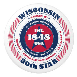 Pomo De Cerámica Tipografía azul blanca roja del estado de Wisconsi