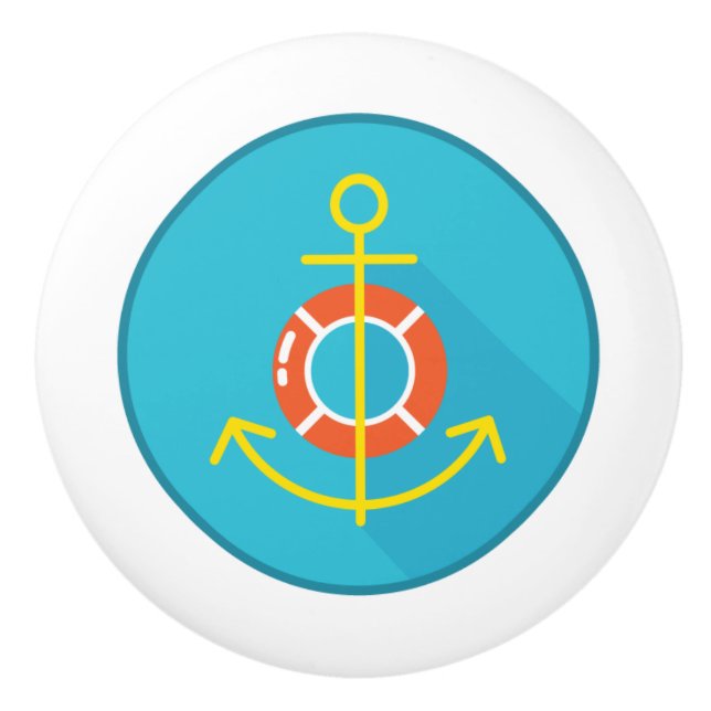 Pomo De Cerámica Tira cerámica, diseño de vida costera, anclaje (Anverso)