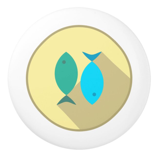 Pomo De Cerámica Tira cerámica, Diseño de vida costera, pescado (Anverso)