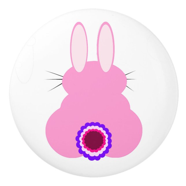 Pomo De Cerámica Tira de cerámica blanca de conejo rosa (Anverso)