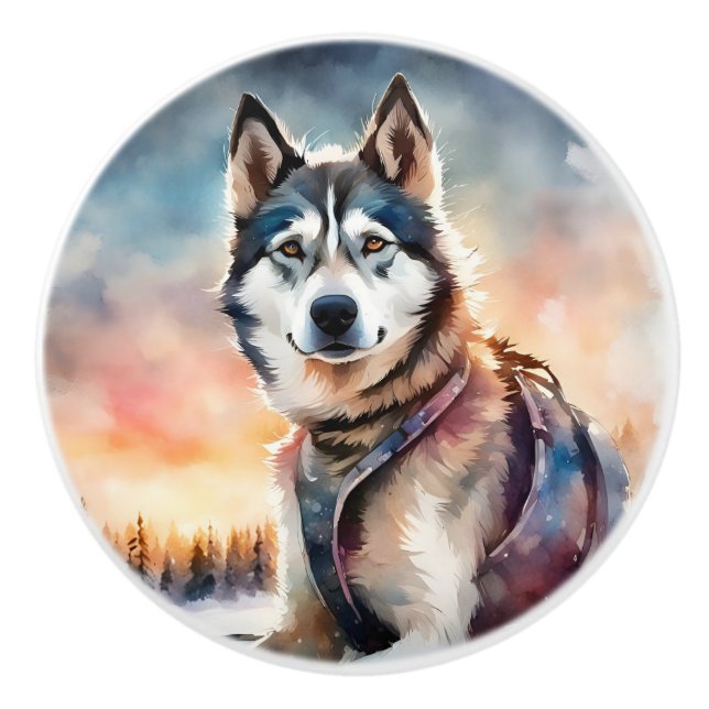 Pomo De Cerámica Tira de cerámica para perros Husky Siberian (Anverso)