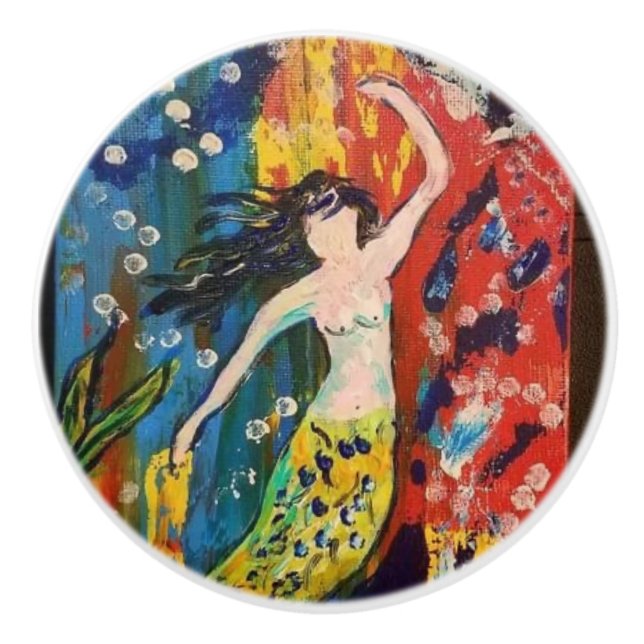 Pomo De Cerámica Tira de la Knob de Mermaid (Anverso)