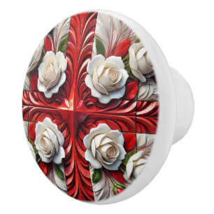 Pomo De Cerámica Tira de perilla de cerámica con Rosas ingleses