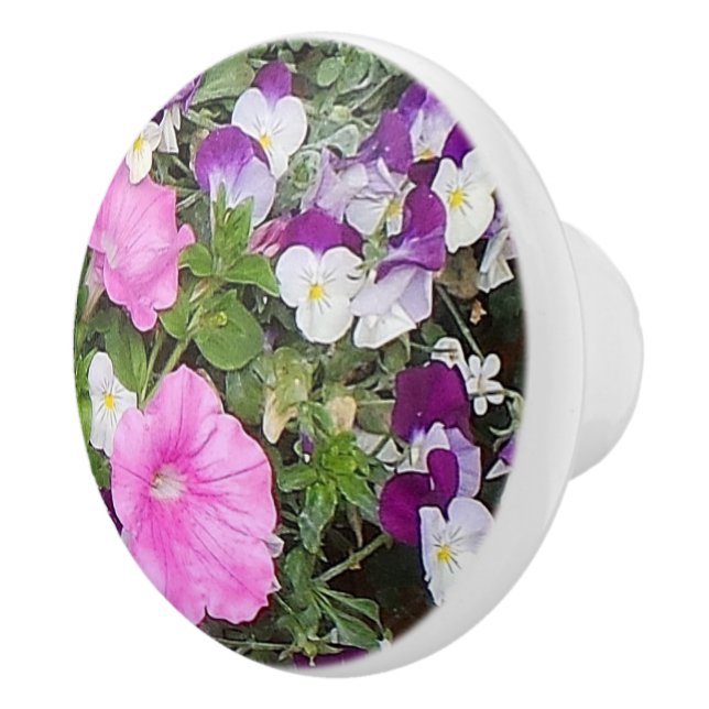 Pomo De Cerámica Tira del cajón de vidrio de las flores (Derecha)