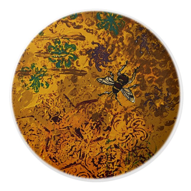 Pomo De Cerámica Tiro del botón de Bee Honey (Anverso)