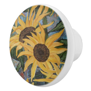 Pomo De Cerámica Tirón de cerámica/botón del girasol