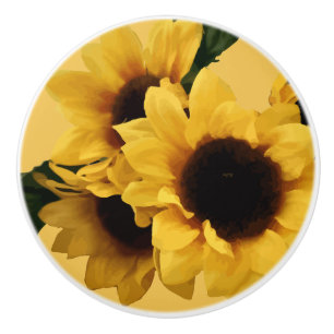 Pomo De Cerámica Tirón de cerámica del girasol amarillo