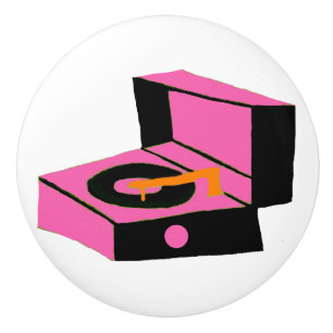 Pomo De Cerámica Tirón de cerámica del tocadiscos rosado retro