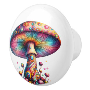 Pomo De Cerámica Toadstool color arcoiris brillante