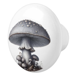 Pomo De Cerámica Toadstool gris plateado en el bosque