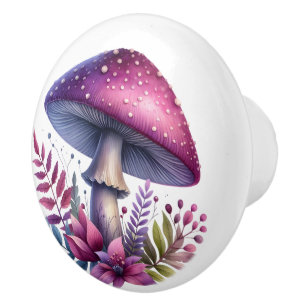 Pomo De Cerámica Toadstool Púrpura Gigante Con Flores