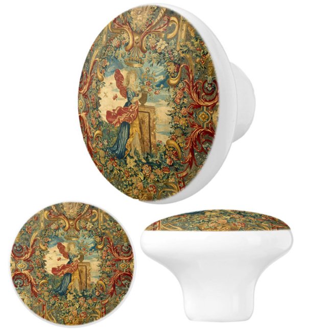 Pomo De Cerámica Tonos de joyas de Tapiz de época franceses elegant (Add elegance to your furniture or cabinets with these French vintage tapestry pattern ceramic knobs!)