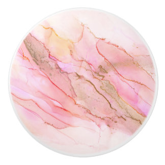 Pomo De Cerámica Tonos rosados en nubes de tinta con oro