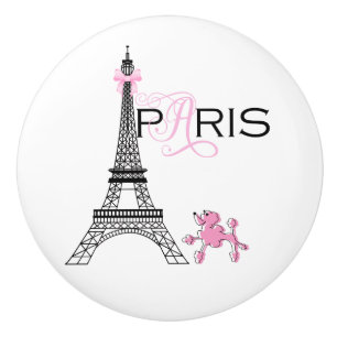 Pomo De Cerámica Torre Eiffel de lazo rosa París Francia Caniche Ch