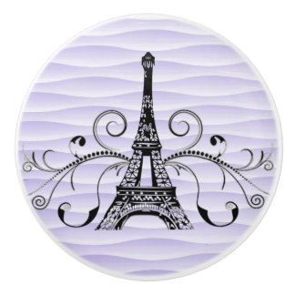 Pomo De Cerámica Torre Eiffel Púrpura Extraída Cerámica