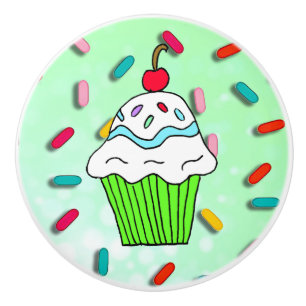 Pomo De Cerámica Torta verde de limón caprichoso con cerezo arriba