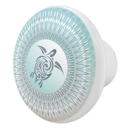 Pomo De Cerámica Tortuga De Mar Y Mandala Náutica