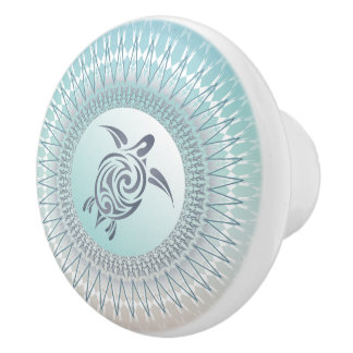 Pomo De Cerámica Tortuga De Mar Y Mandala Náutica