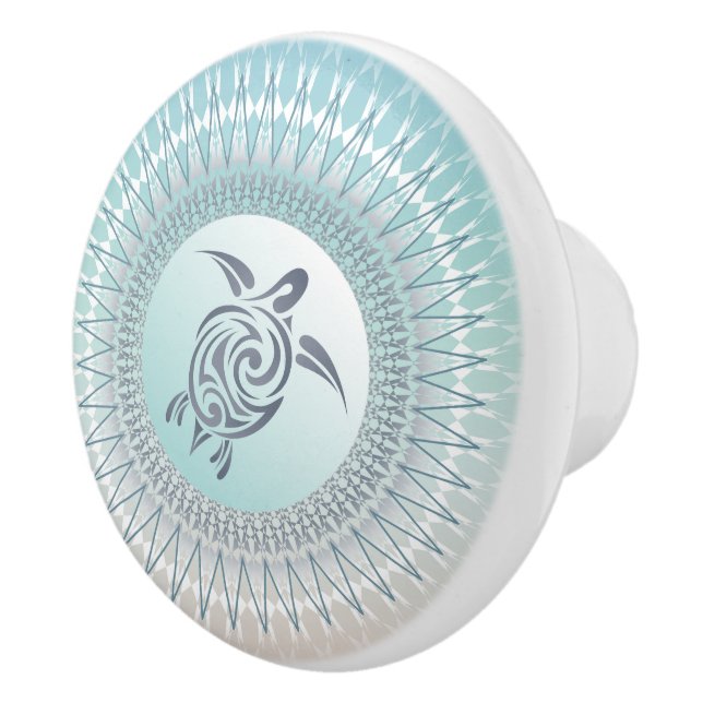 Pomo De Cerámica Tortuga De Mar Y Mandala Náutica (Derecha)
