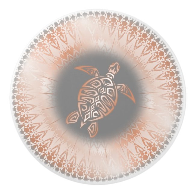 Pomo De Cerámica Tortuga gris dorada Rosa Mandala (Anverso)