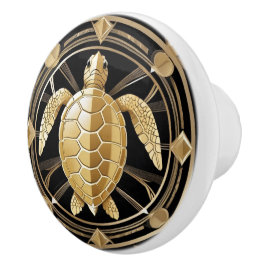 Pomo De Cerámica Tortuga marina Art Deco de temática negra y oceáni