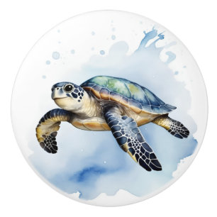 Pomo De Cerámica Tortuga marina cubana acuarela Océano Baño de anim