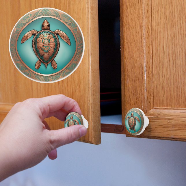 Pomo De Cerámica Tortuga marina en cobre y turquesa (Subido por el creador)