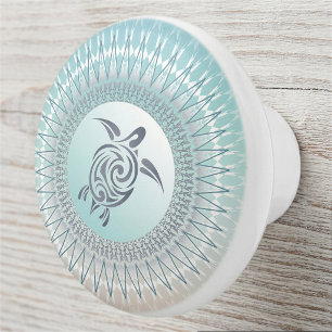 Pomo De Cerámica Tortuga Marina Y Mandala  Náutico