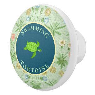 Pomo De Cerámica Tortuga verde nadadora