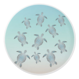 Pomo De Cerámica Tortugas plateadas estilo playa