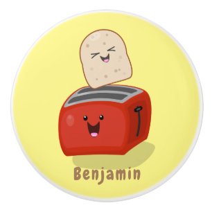 Pomo De Cerámica Tostada de kawaii y personalizado de tostadora roj