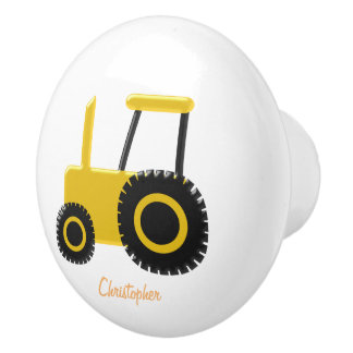 Pomo De Cerámica Tractor amarillo personalizado
