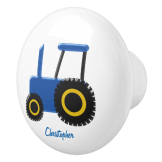 Pomo De Cerámica Tractor azul añadir nombre