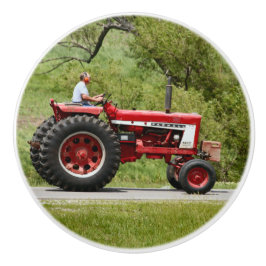 Pomo De Cerámica Tractor Rojo