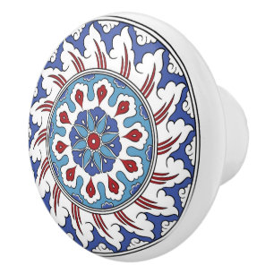 Pomo De Cerámica Tradicional Flor de Tulipán y Clavel Iznik Turco
