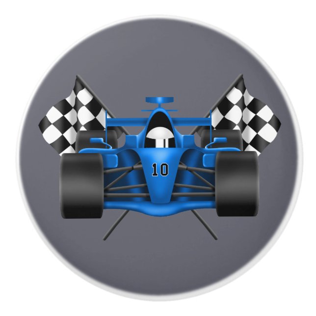 Pomo De Cerámica Tráfico deportivo coche de carreras y banderas dec (Anverso)