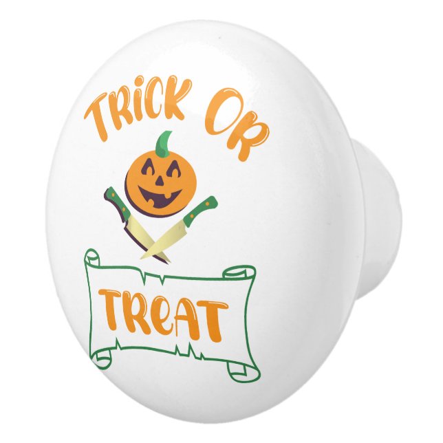 Pomo De Cerámica Trampa o trate la cara de calabaza de Halloween (Derecha)